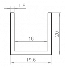 Channel aluminum 19.6x20x1.8 without coating - Фото №1