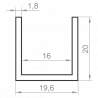 Швеллер алюминиевый 19,6x20x1,8 без покрытия