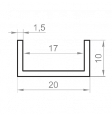 Швеллер алюминиевый 20x10x1,5 без покрытия