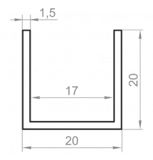 Швеллер алюминиевый 20x20x1,5 без покрытия