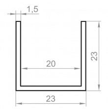 Швеллер алюминиевый 23x23x1,5 без покрытия - Фото №1