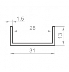 Швеллер алюминиевый 31x13x1,5 анодированный