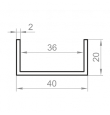 Швеллер алюминиевый 40x20x2 без покрытия