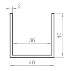 Швеллер алюминиевый 40x40x2 анодированный