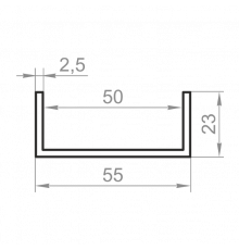 Швеллер алюминиевый 55x23x2,5 без покрытия