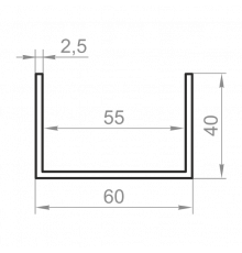 Швеллер алюминиевый 60x40x2,5 без покрытия