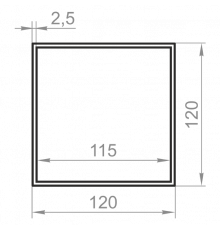 Труба алюминиевая квадратная 120x120x2,5 без покрытия - Фото №1