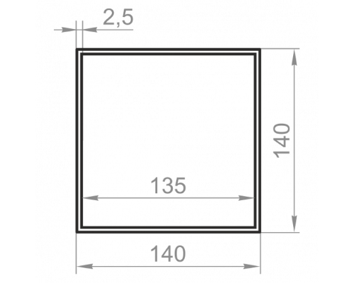 Труба алюминиевая квадратная 140x140x2,5 без покрытия - Фото №1