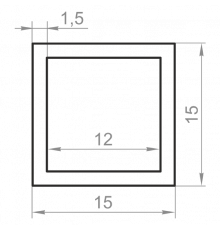 Труба алюминиевая квадратная 15x15x1,5 без покрытия - Фото №1