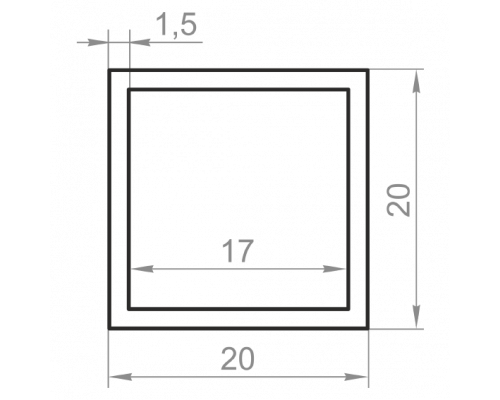 Труба алюминиевая квадратная 20x20x1,5 без покрытия - Фото №1