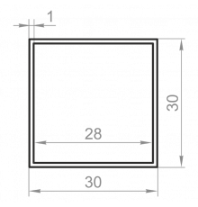 Square aluminum pipe 30x30x1 without coating