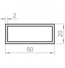 Aluminum rectangular pipe 50x20x2 without coating - Фото №1