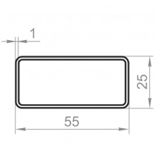 Aluminum rectangular pipe 55x25x1 without coating - Фото №1