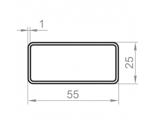 Aluminum rectangular pipe 55x25x1 without coating - Фото №1