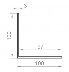 Equilateral aluminum corner 100x100x3 without coating