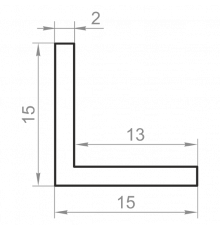 Уголок алюминиевый равносторонний 15x15x2 анодированный
