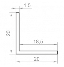 Equilateral aluminum corner 20x20x1.5 without coating