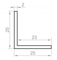 Equilateral aluminum corner 25x25x2 without coating