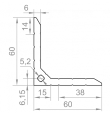 Кутник алюмінієвий рівносторонній конструкційний 60х60x6 без покриття
