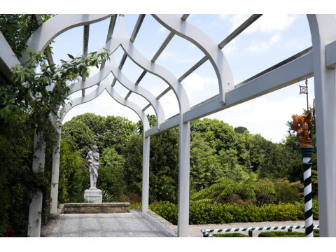 Modern pergola or garden gazebo made of aluminum structures Modern pergola or garden gazebo made of aluminum structures