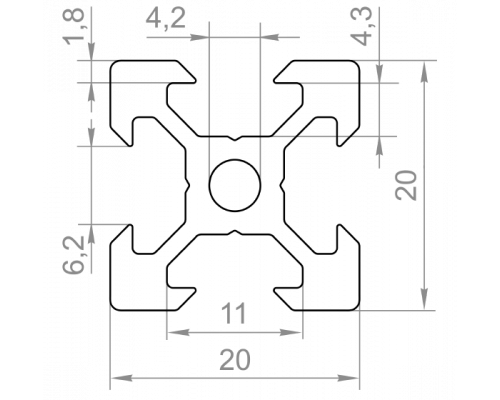 Алюминиевый станочный профиль 20x20 V образный без покрытия купить в ...